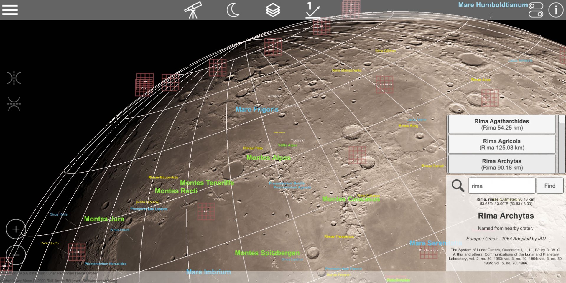GlobeViewer Moon 0.5.1: Feature Search