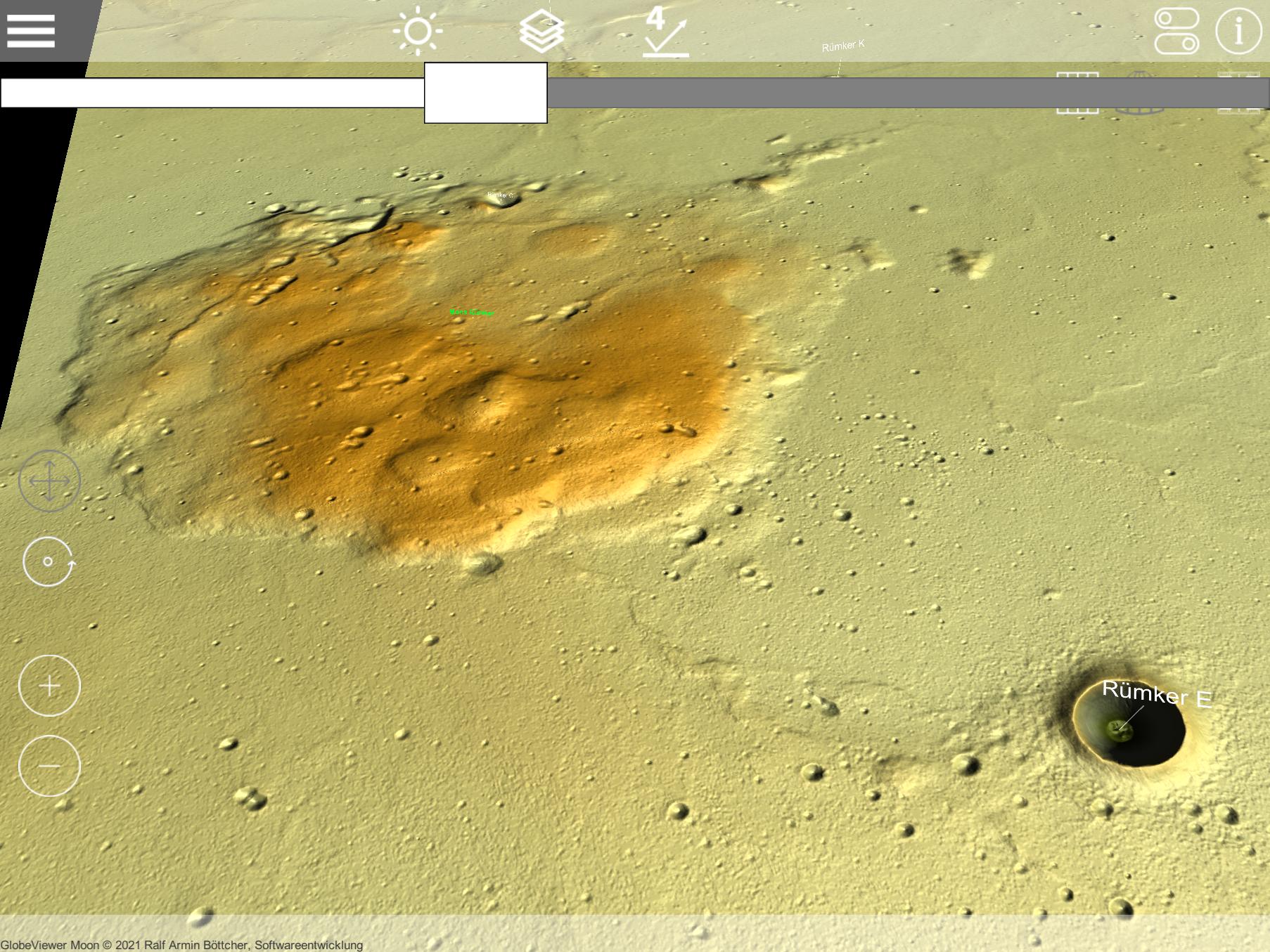 GlobeViewer Moon: Mons Rümker in 3D-Ansicht