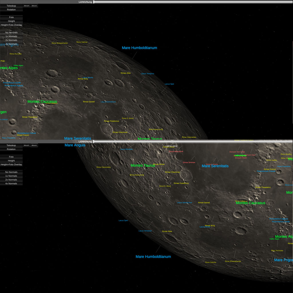GlobeViewer Moon: Teleskoptest-Spiegelung der Ansicht