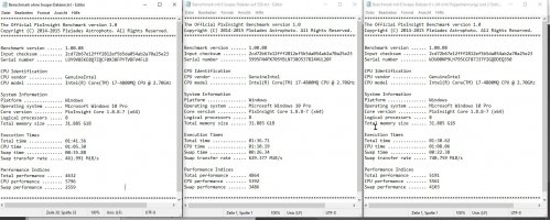 Benschmark-Vergleich ohne Sawpe-Dateien, mit 8 Spwape auf SSD und mit Swape auf Ramdisk.txt - ...jpg