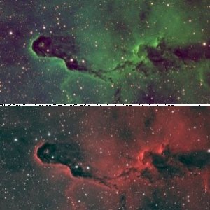 IC 1396 in Bicolor (Ha/OIII) und HST-Palette