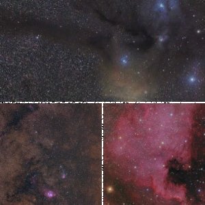 NGC7000, Antares,Trifid- und Lagunenenebel