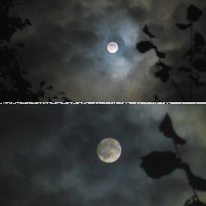 Mond-Schnappschuss in der Wolkenlücke