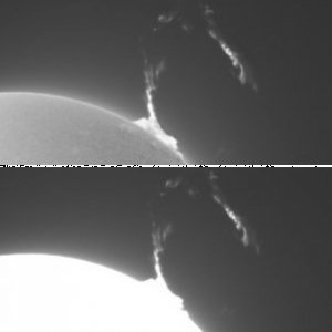 Sonne mit wunderbarer, aufsteigender Protuberanz