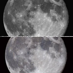 Farbig und SW -abnehmender Mond-