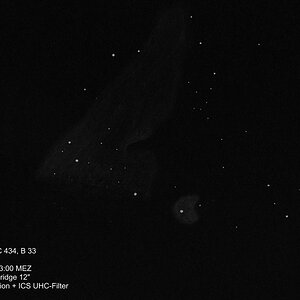 NGC 2023, IC 434 und B 33 (Pferdekopf) visuell