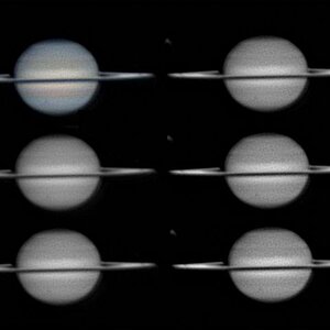 Saturn mit Schatten von Rhea am 23. April 2010