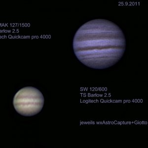 Jupiter am 25.9. FH 120/600 vs MAK 127/1500