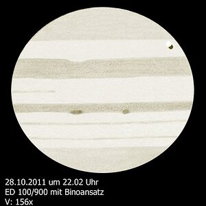 Jupiterzeichnung vom 28.10.2011 mit Schattenwurf