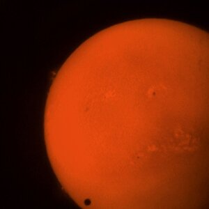 Venus vor Sonne mit Protuberanzen