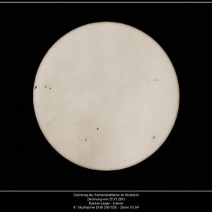 Zeichnung der Sonne im Weißlicht - 29.07.2013
