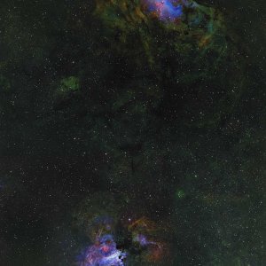 Adler- und Omega-Nebel als Hubble-Palette