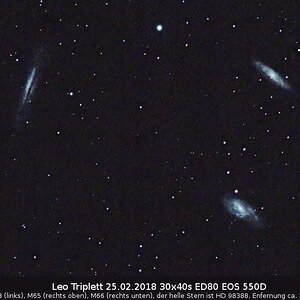 Leo-Triplett bei Mondschein und Lichtverschmutzung