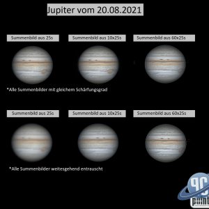 Jupiter - Vergleich von Stacks zwischen 25s bis 1 Stunde