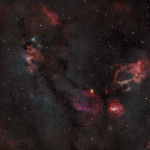 Medium 'Widefield M52 Region mit Bubble, Cave, Lobster und vielen Dunkelnebeln' in Kategorie 'Gas- und Reflexionsnebel'