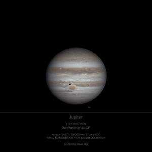 Jupiter mit gr. rotem Fleck, Mond Io und Schattenwurf