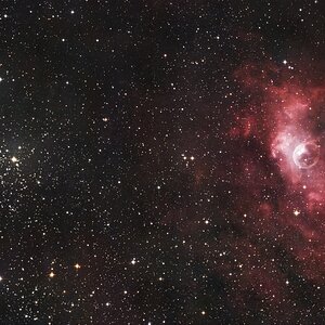 NGC7635 Bubble Nebel und M52 - bei Mondschein (75%)