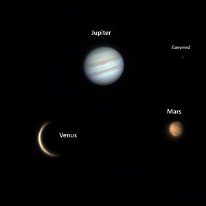 Venus, Mars, Jupiter mit Monde
