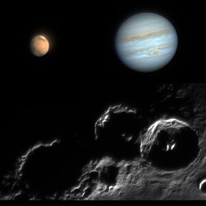 Jupiter mit GRF, Mars und Mondkrater