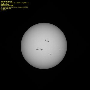 Sonne mit Spiegelobjektiv am 29.06.2026 mit den Megagruppen 14478 + 14479