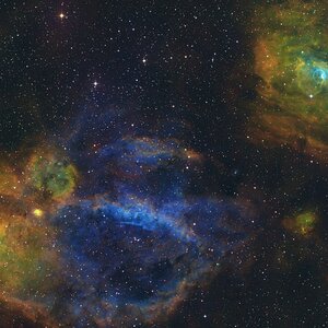 SH2-157 Lobster Claw Nebula & NGC 7635 Bubble Nebula in SHO - finale Version
