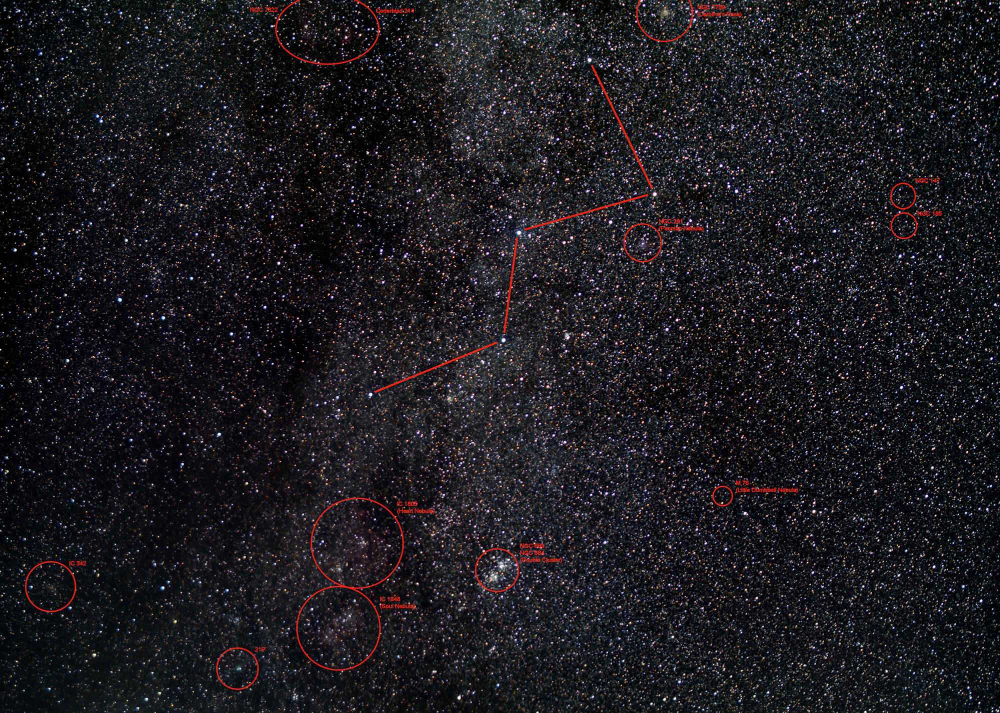 Cassiopeia mit Komet 21P (ohne Nachführung)