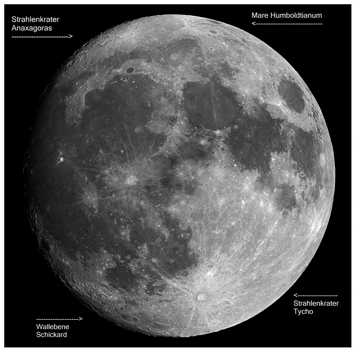 Fast Vollmond und ein paar Details (Beschriftet)