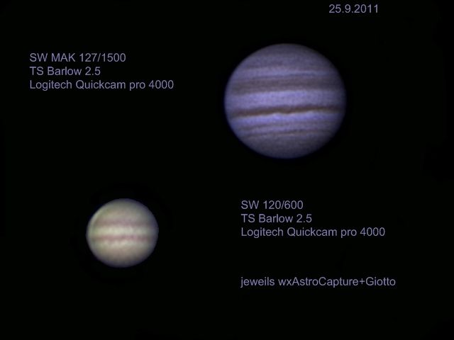 Jupiter am 25.9. FH 120/600 vs MAK 127/1500