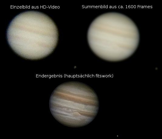 Jupiter (Einzelbild - Summenbild - Endergebnis)