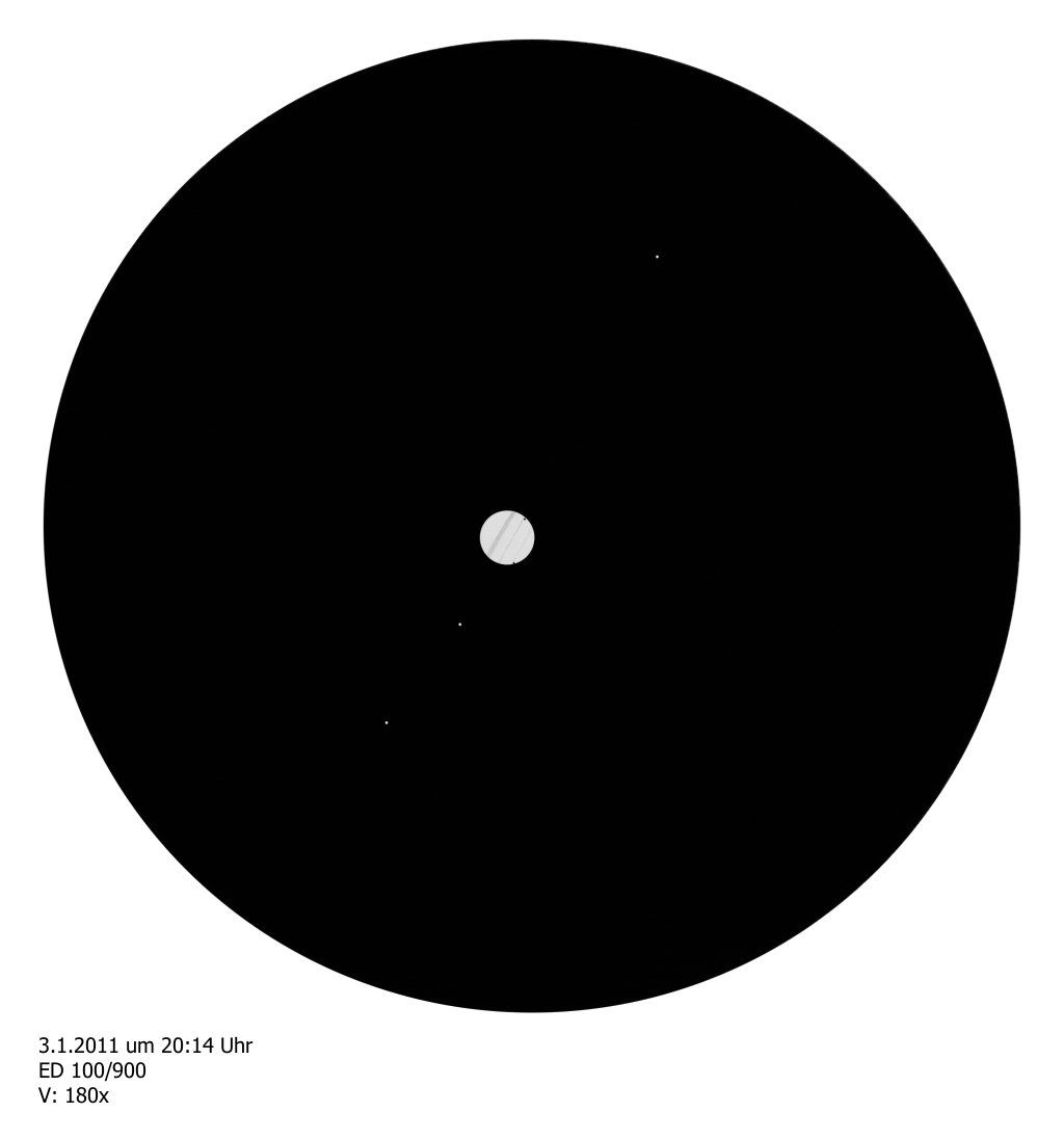 Jupiterzeichnung vom 3.1.2011 mit Mondschatten