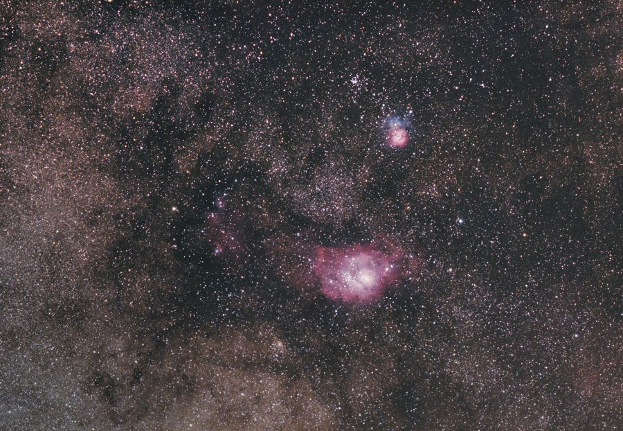 Lagunen- und Trifidnebel mit 200 mm Brennweite