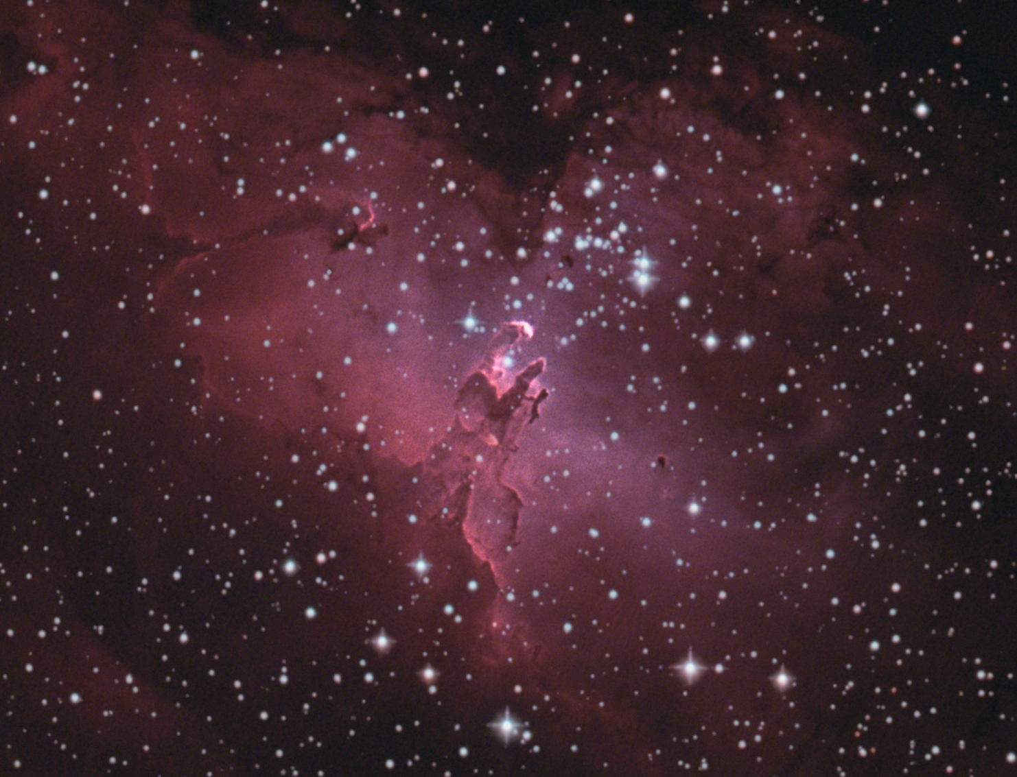 M16 neu bearbeitet: 29x3 min mit 8" f/4 Newton; Canon 600da; Optolong l-enhance Filter; einzelne Farbkanäle, Starnet, Hintergrund: Strecken, Schärfen;