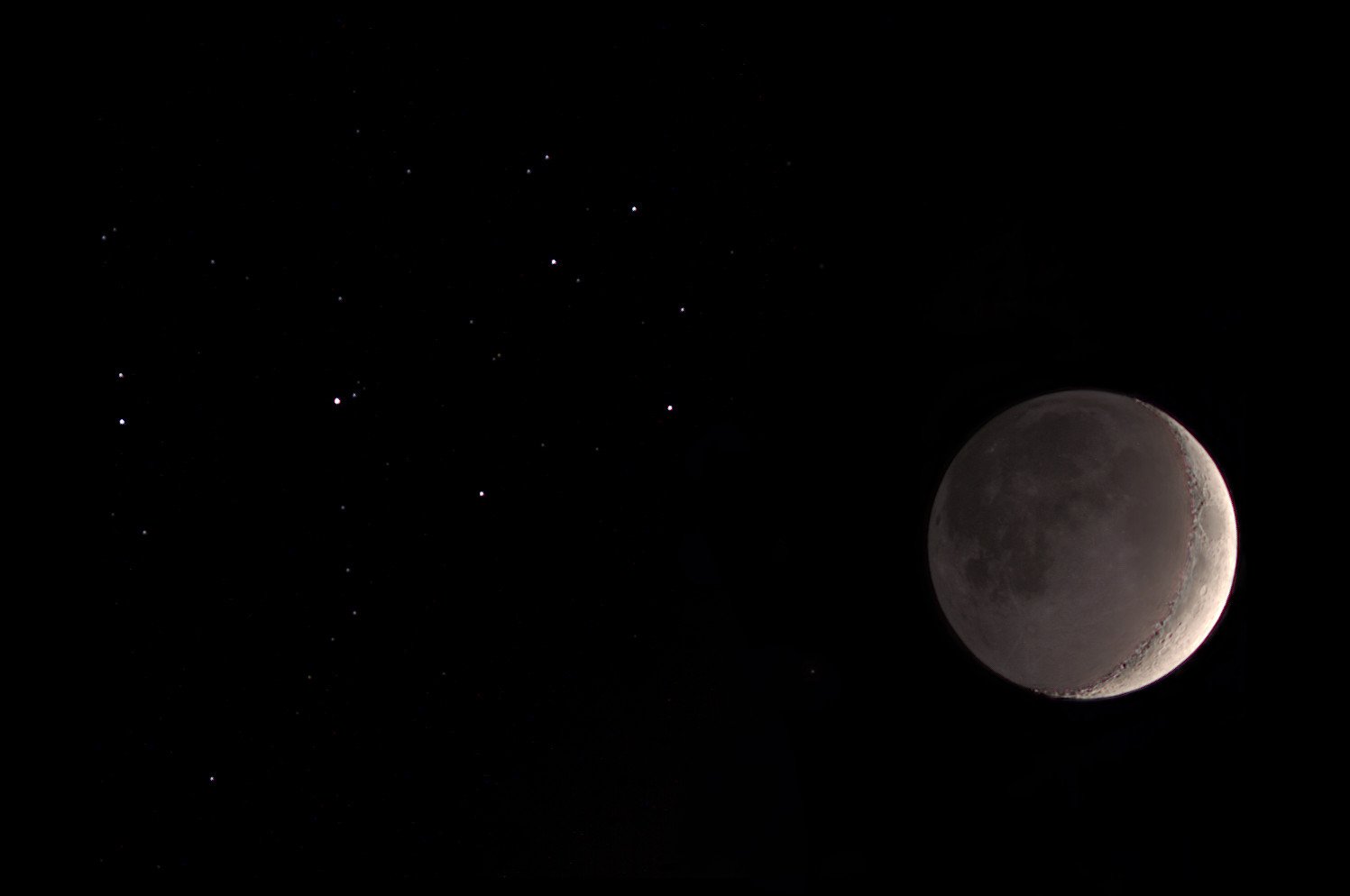 Mond & Plejaden mit Sonnar 135 Objektiv