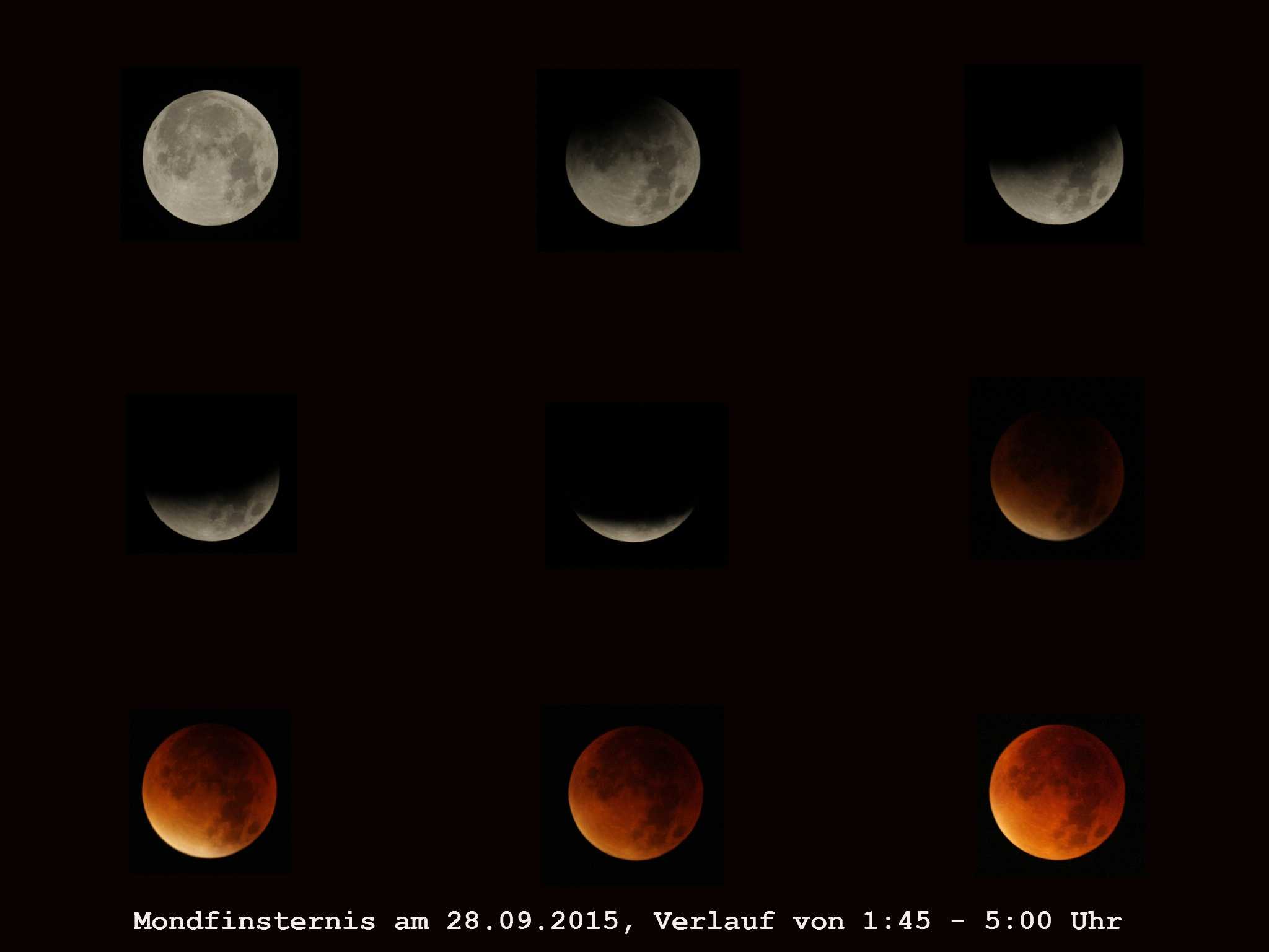 Mondfinsternis 28.09.2015 - Verlauf als Collage
