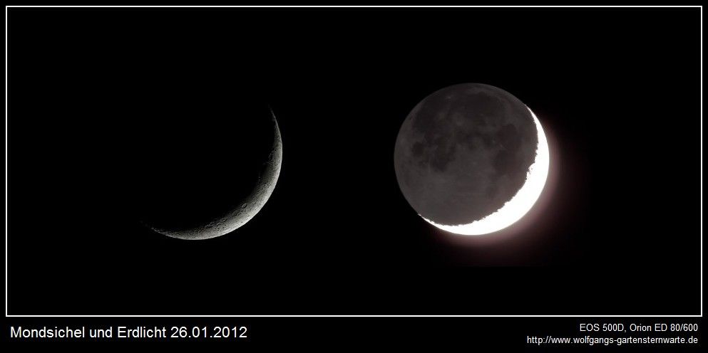 Mondsichel und Erdlicht 26.01.2012