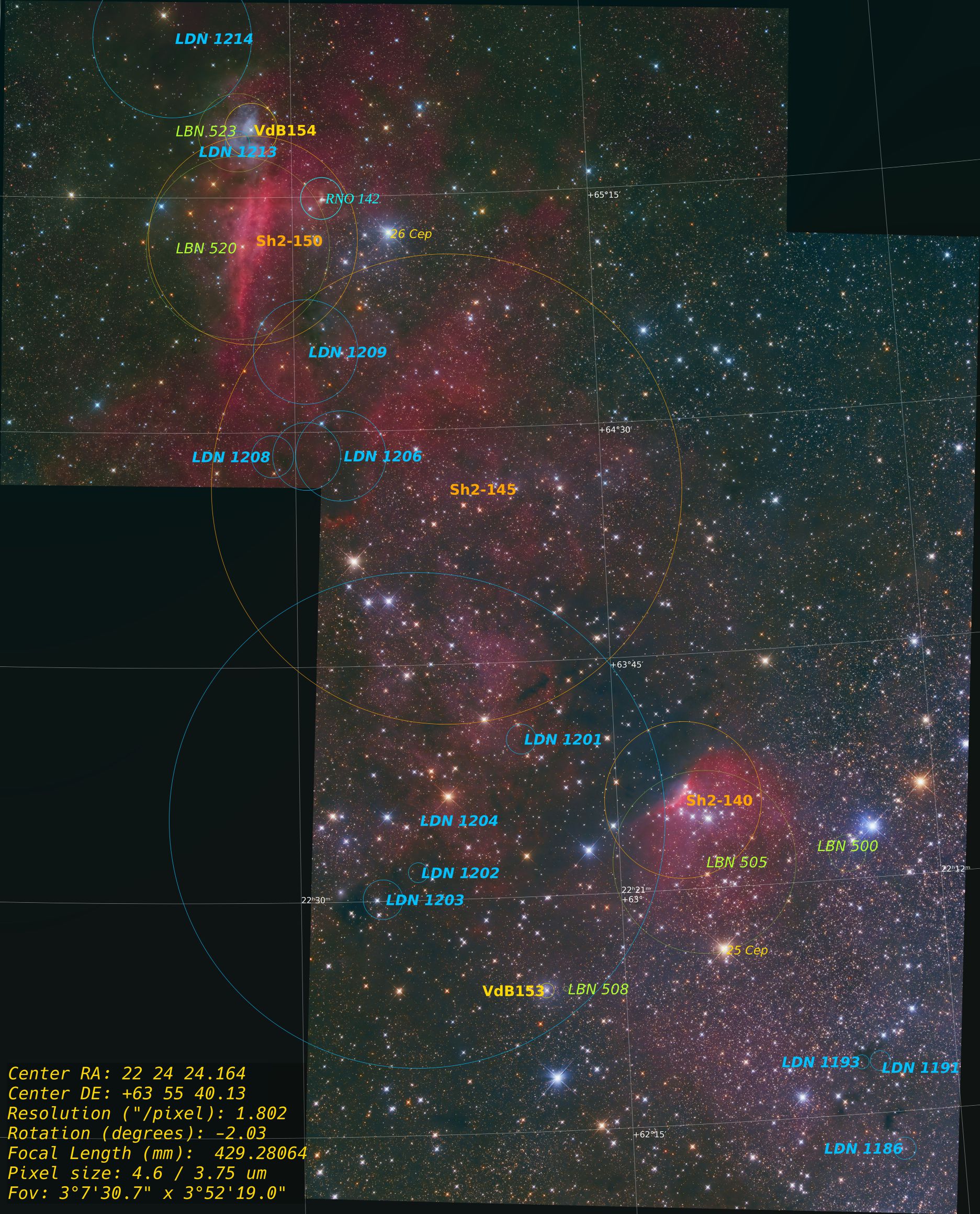Mosaik Sh2-140 u. 150 (annotiert) | Forum Astronomie.de