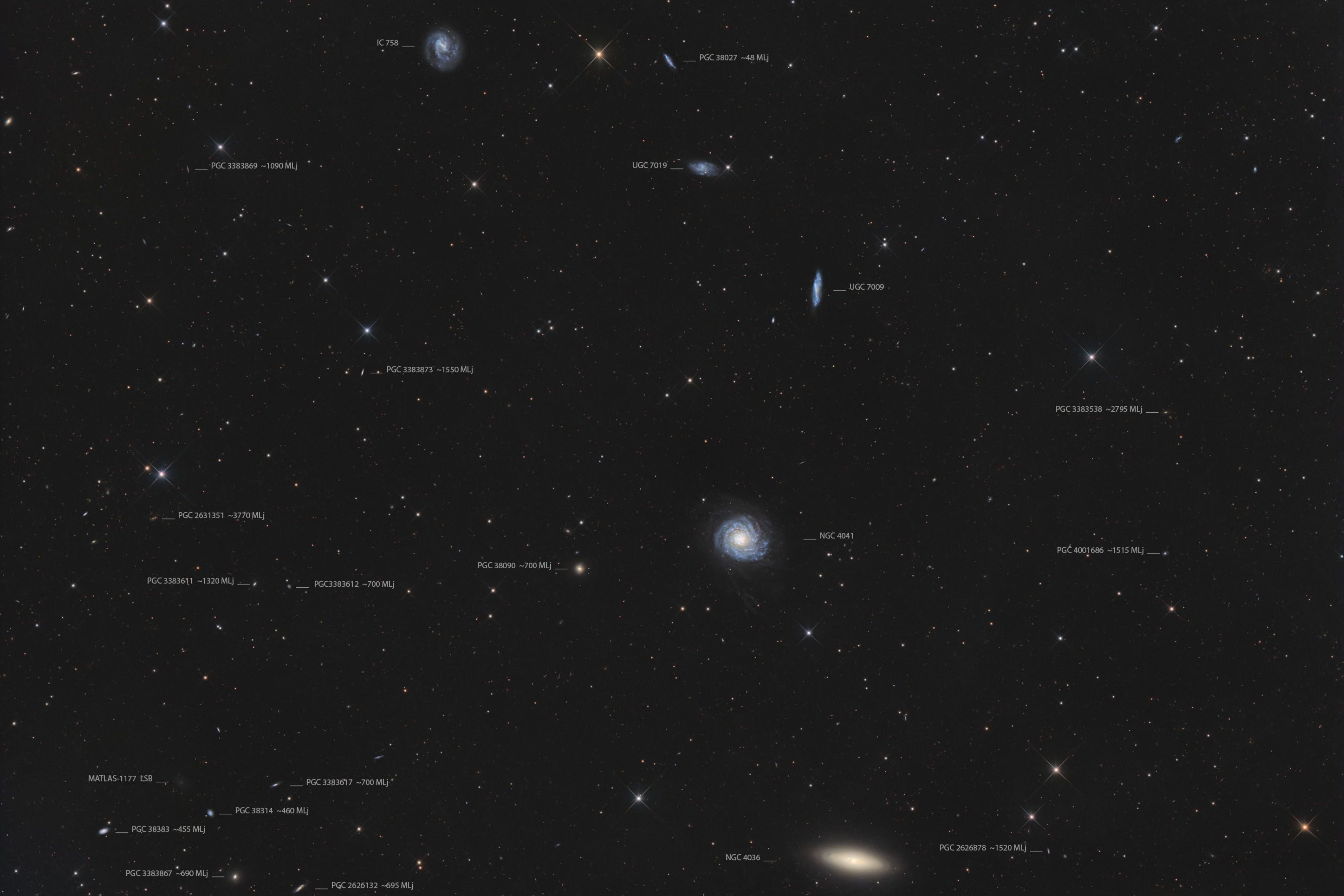 NGC 4036 mit NGC 4041 und IC 758 (LGG 266)