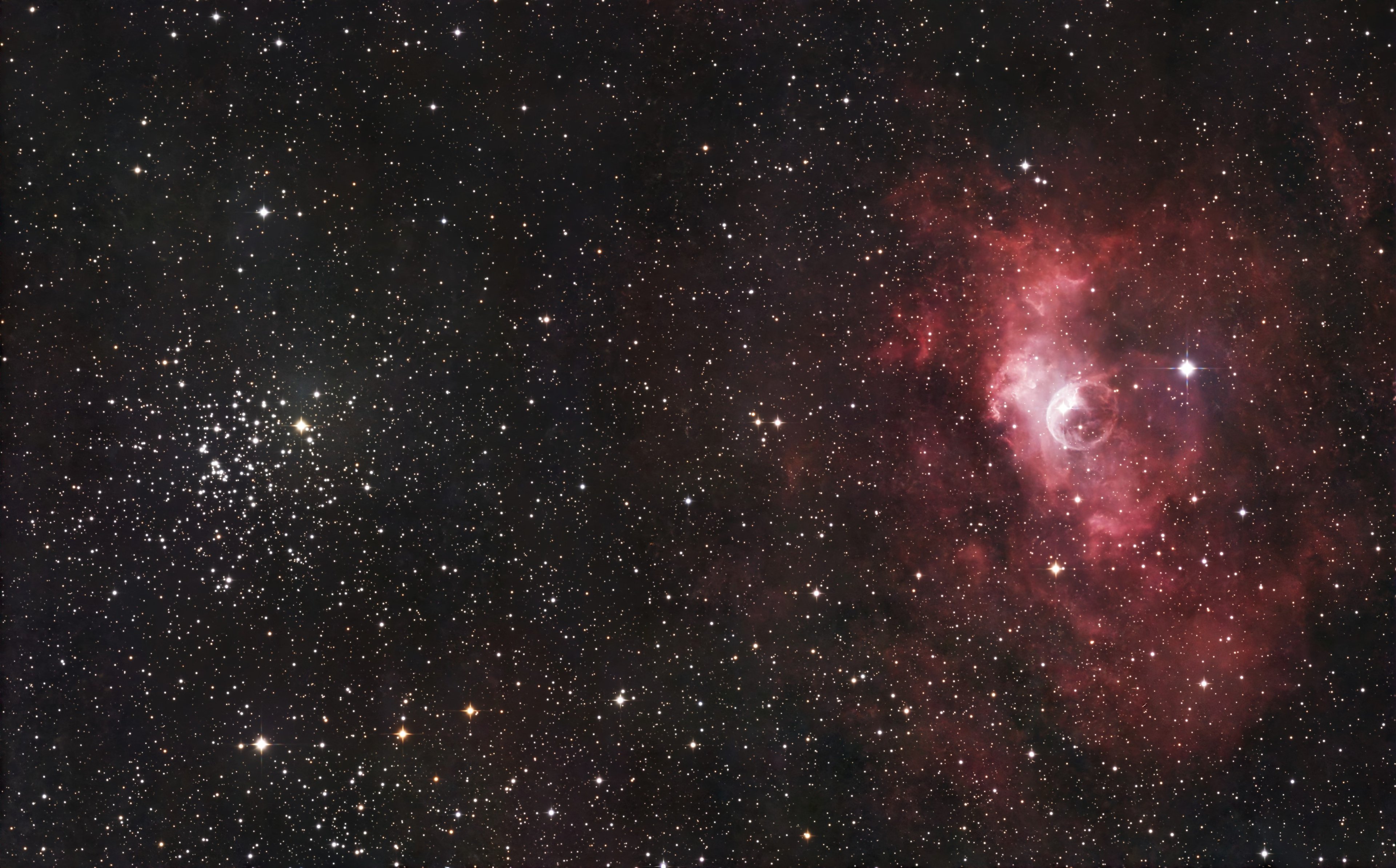 NGC7635 Bubble Nebel und M52 - bei Mondschein (75%)