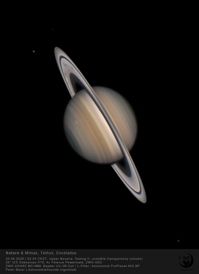 Saturn am 20.09.2026 mit Speichen und White Oval (20 Zoll Dobson)