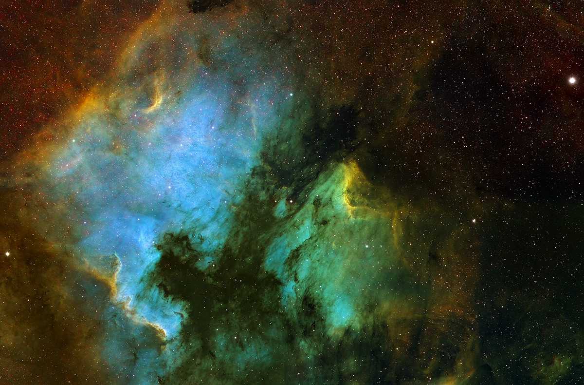 Von NGC7000 bis IC5070 in Hubble Palette