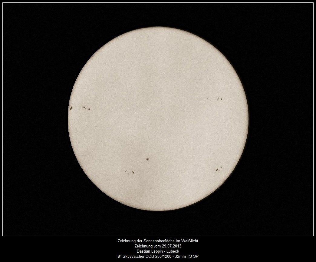 Zeichnung der Sonne im Weißlicht - 29.07.2013